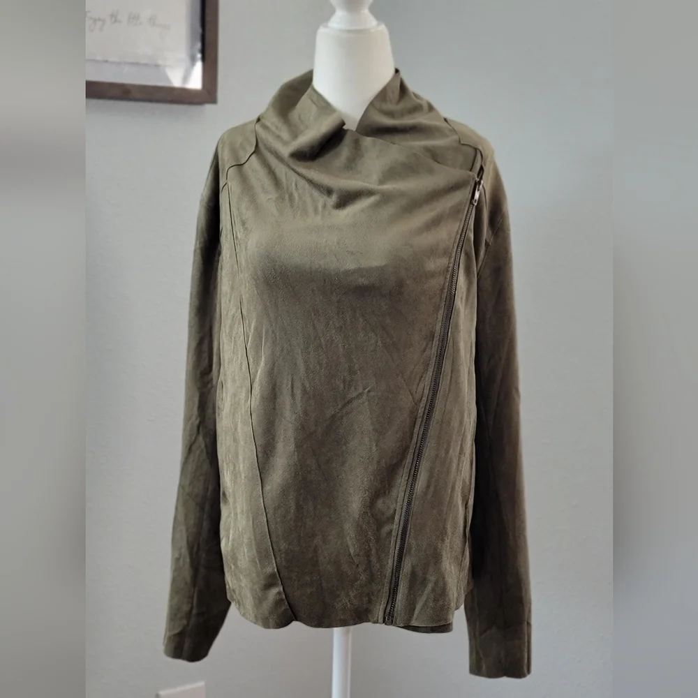 KORI America suede Moto Jacket Olive size Small